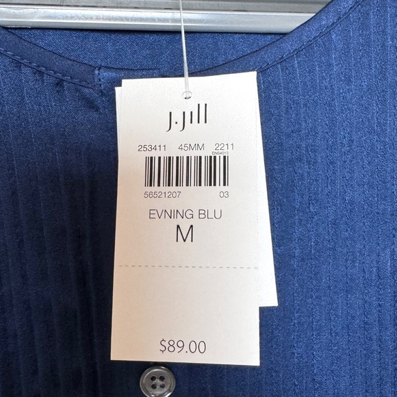 J. Jill Ladies Evening Blue Silk Long Sleeve Blouse, NWT Size Medium - Picture 2 of 8